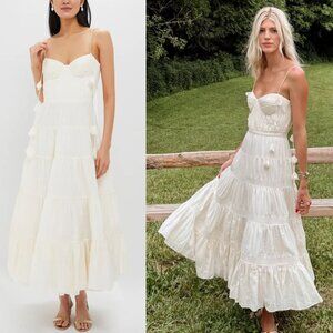 Alexis Gienna Midi Dress Alabaster Ivory Floral Tiered Size‎ M